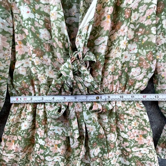 ILLA ILLA Dress S Knotted Front Ruffle Hem Sheer Cutout Peasant Cottage Fairy - Picture 4 of 8